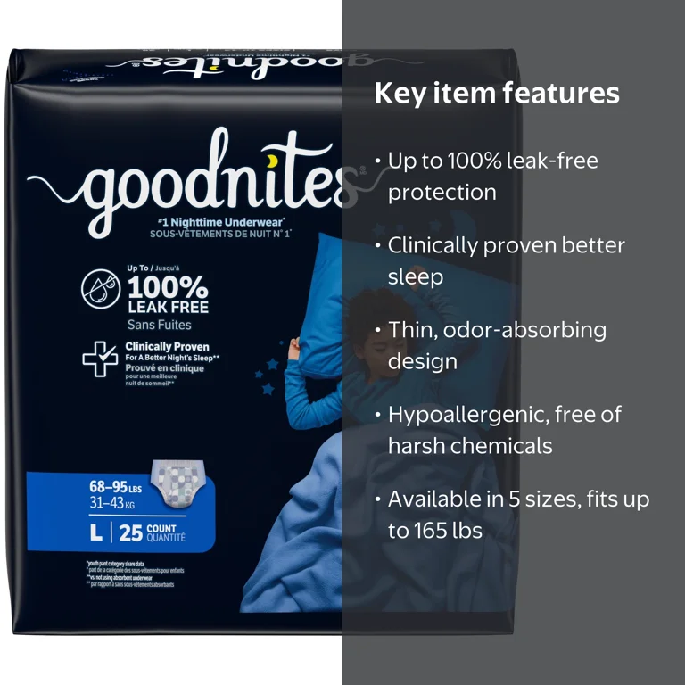 Goodnites Boys Absorbent Disposable Nighttime Bedwetting Underwear