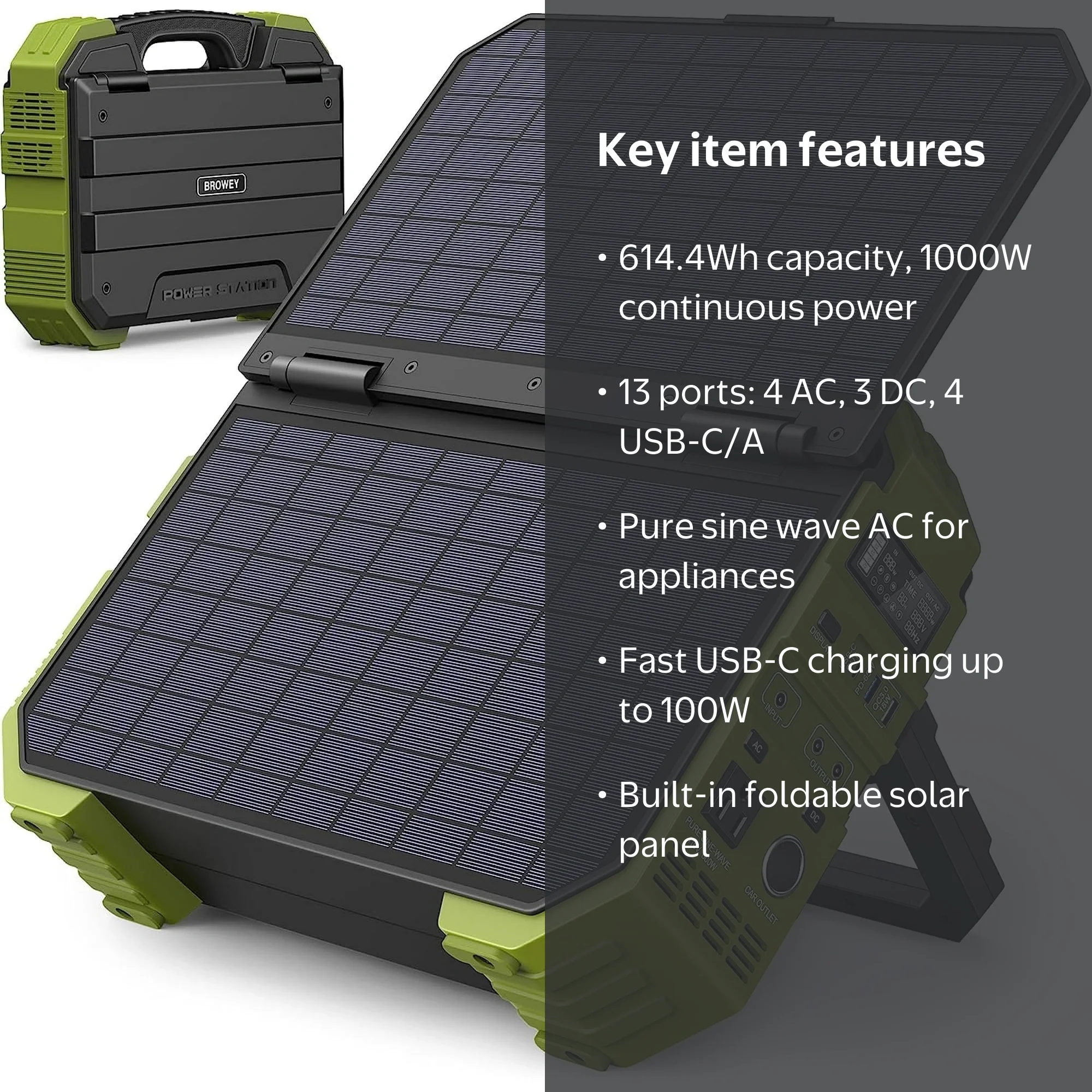BROWEY 614.4Wh Power Station, 600W AC Outlet, Solar Generator for Camping,  RV, Emergency - Walmart.com