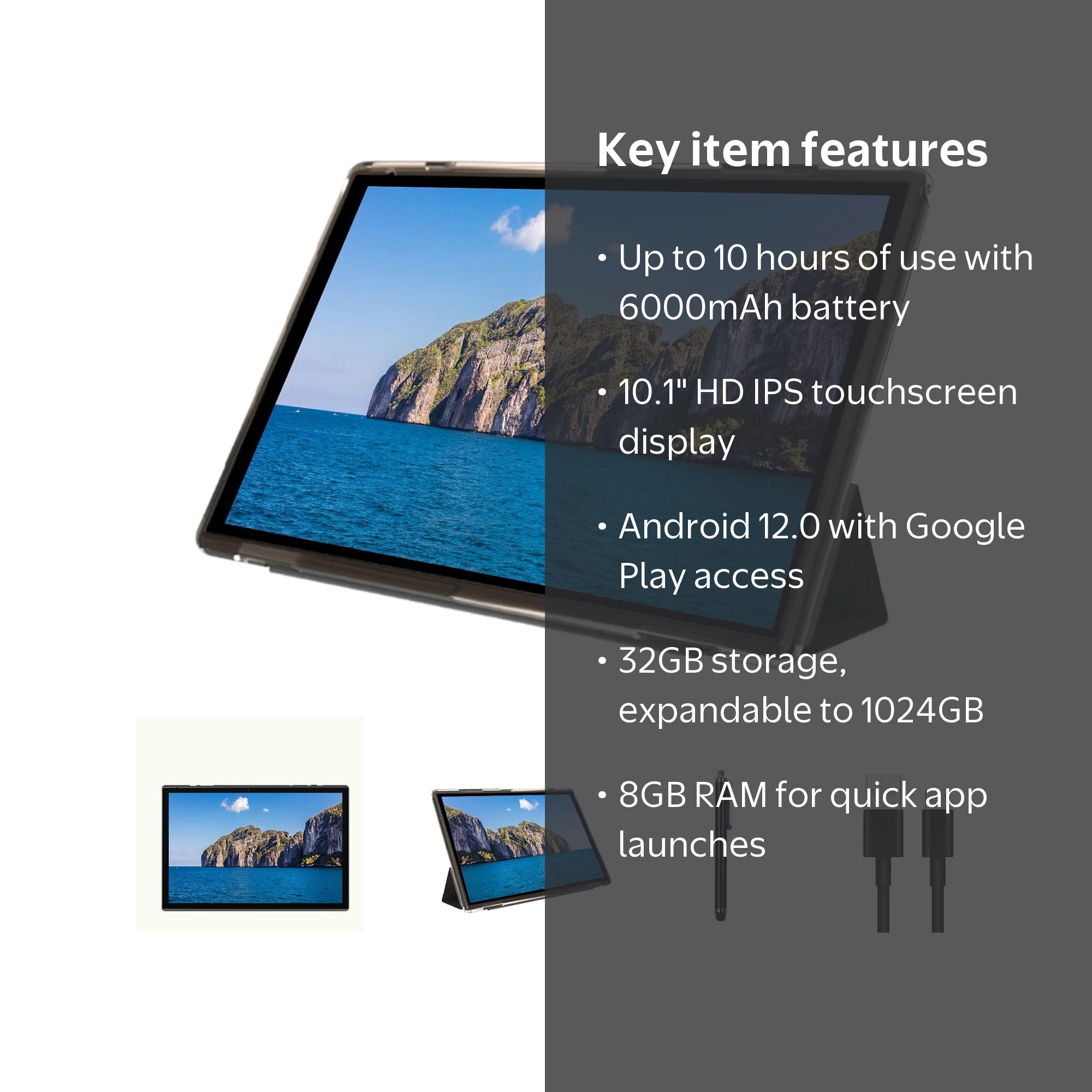 NOVOJOY 10 Inch Android Tablet, HD Touch Screen, 8GB RAM, 32GB ROM
