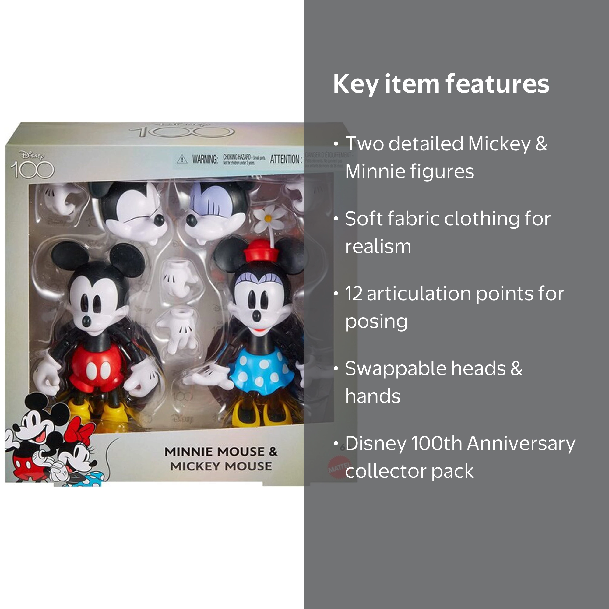 Disney 100 Mickey & Minnie Mouse Action Figures 2022 Mattel