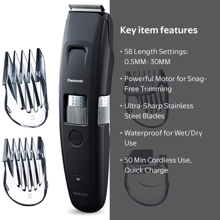 Panasonic Long Beard Trimmer, Waterproof, 4 Comb Attachments