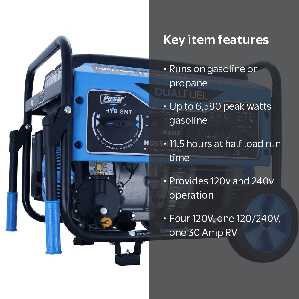 その他 taslloer plus Pulsar 6580-Watt Home Power Generator, Dual Fuel, Gasoline/Propane