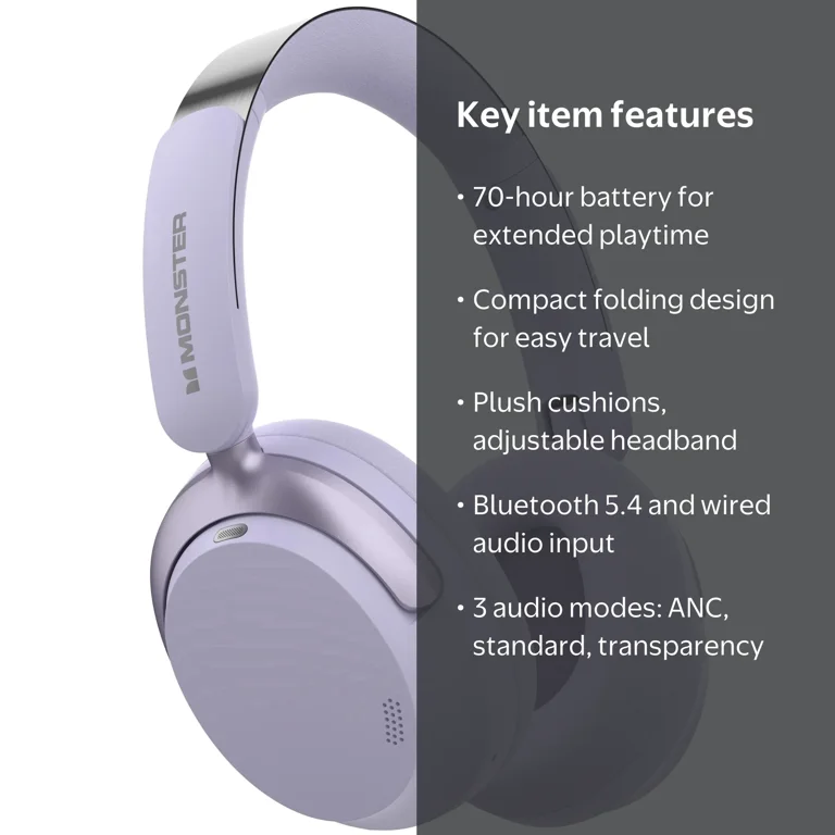 Monster Active Noise Canceling Headphones, Over-Ear Wireless