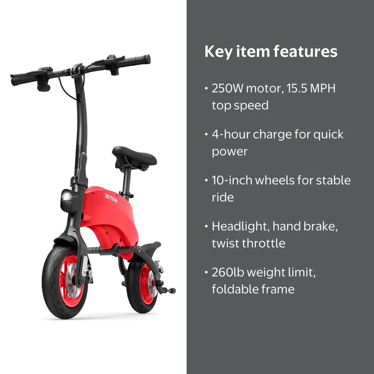 Jetson, Electric Bicycle, Foldable Ride On, Red, 10 in. Wheel