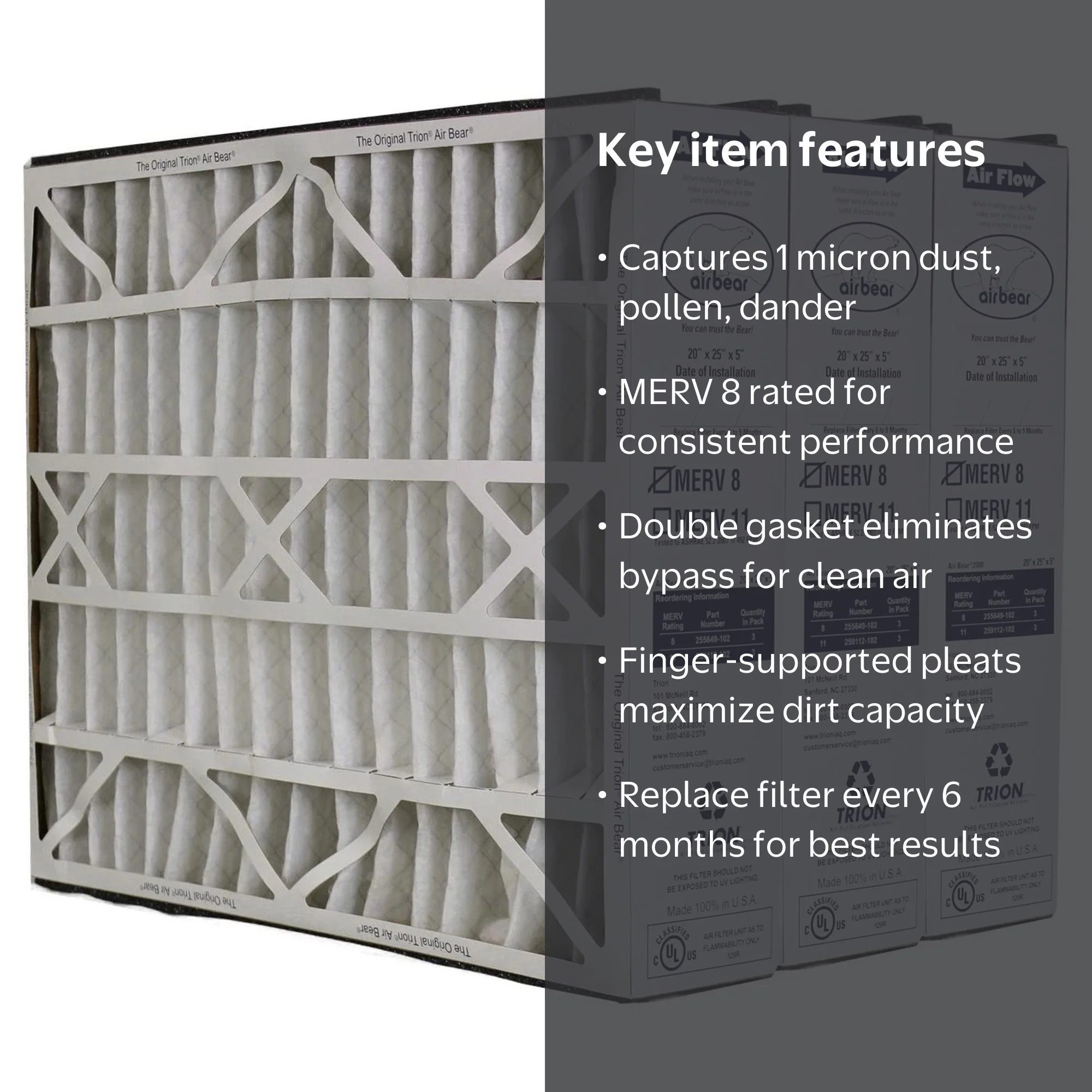 Trion, Air Bear Pleated Air Filter, 20x25x5, MERV 8, Open Box