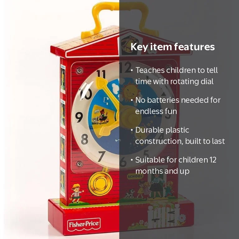 Fisher Price Vintage Music Box Teaching Clock for Toddlers, Plays