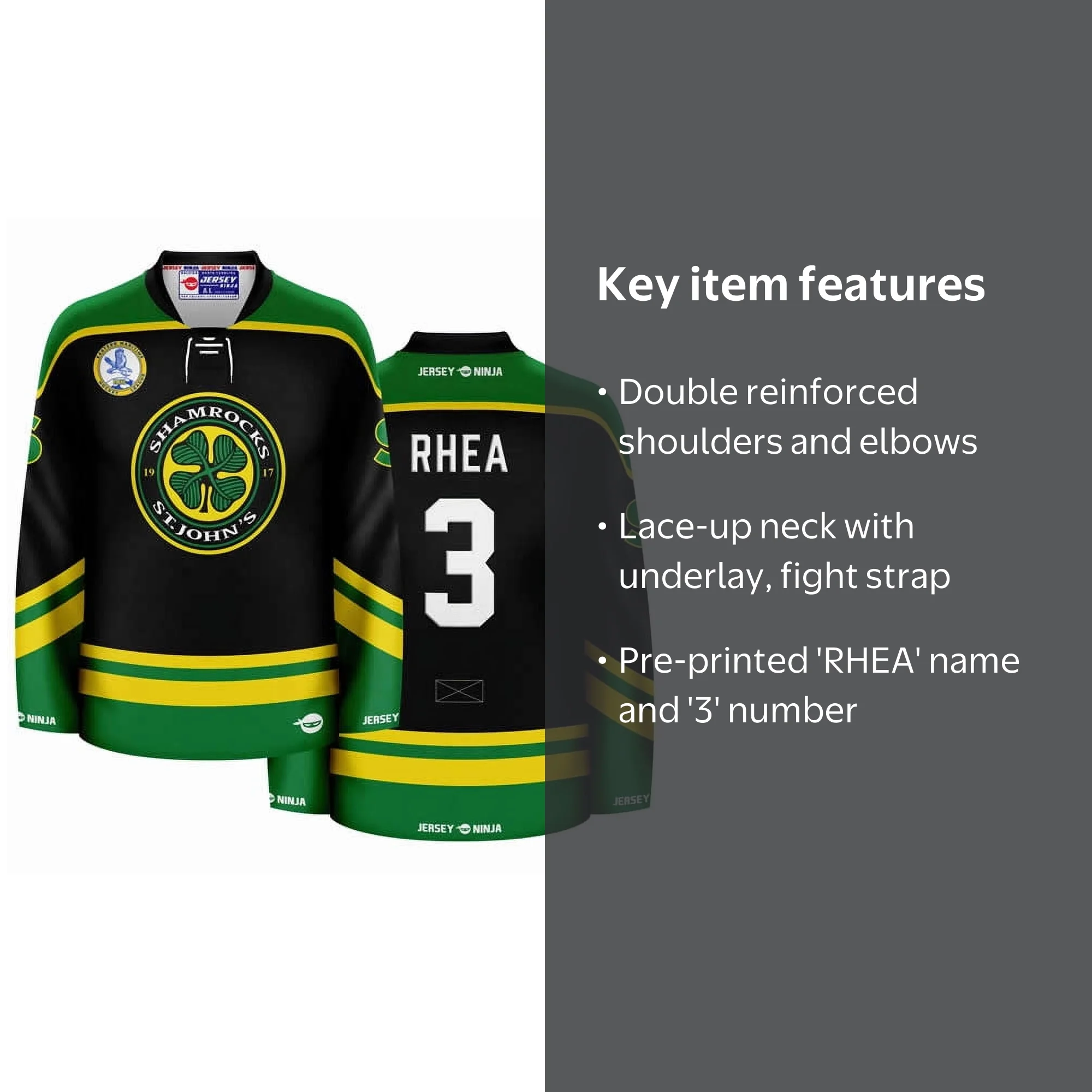 St John's Shamrocks Ross The Boss Rhea Black Hockey Jersey