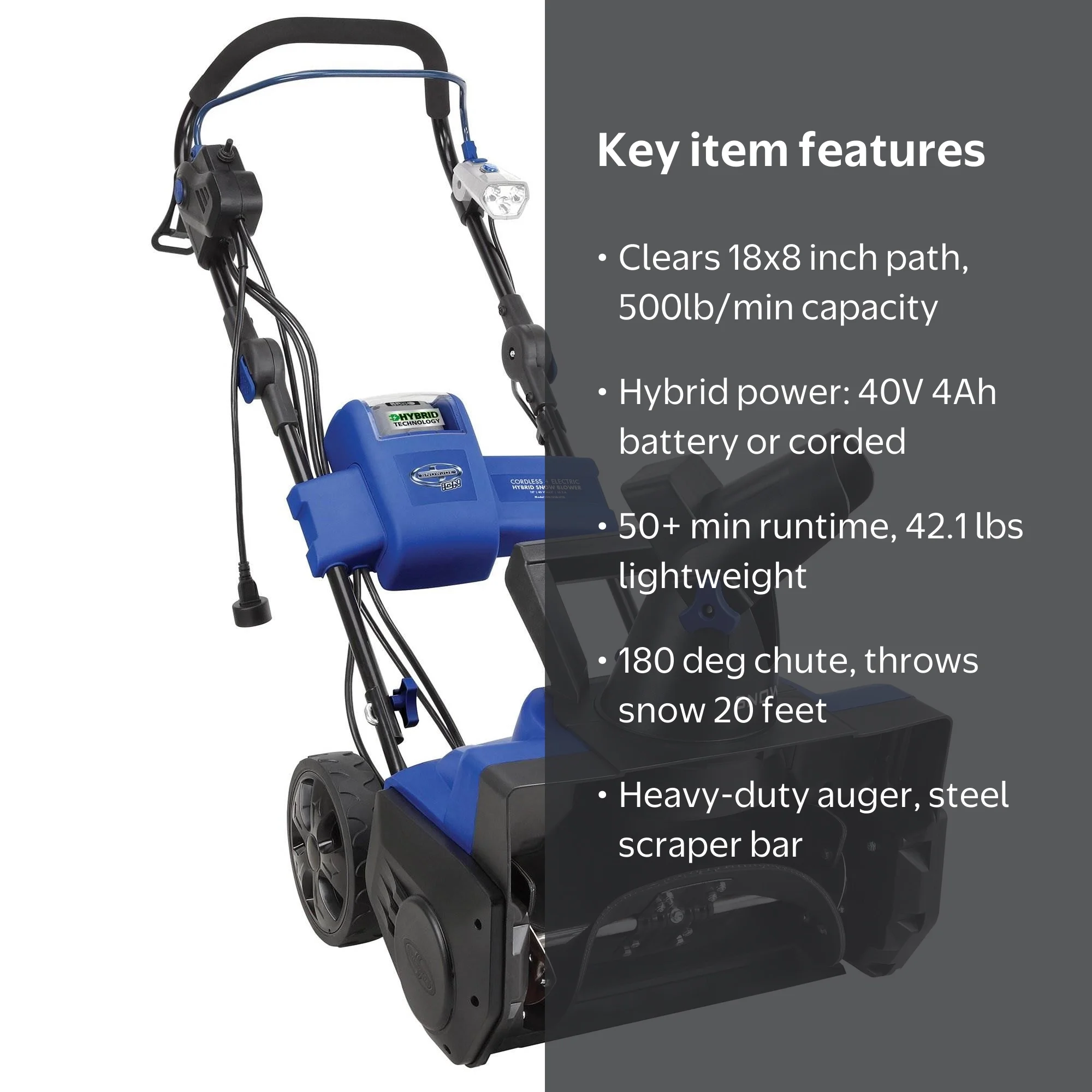 Snow Joe iON18SB-HYB 40-Volt iONMAX Hybrid Brushless Single Stage Snow Joe iON18SB-HYB 40-Volt iONMAX Hybrid Brushless Single Stage