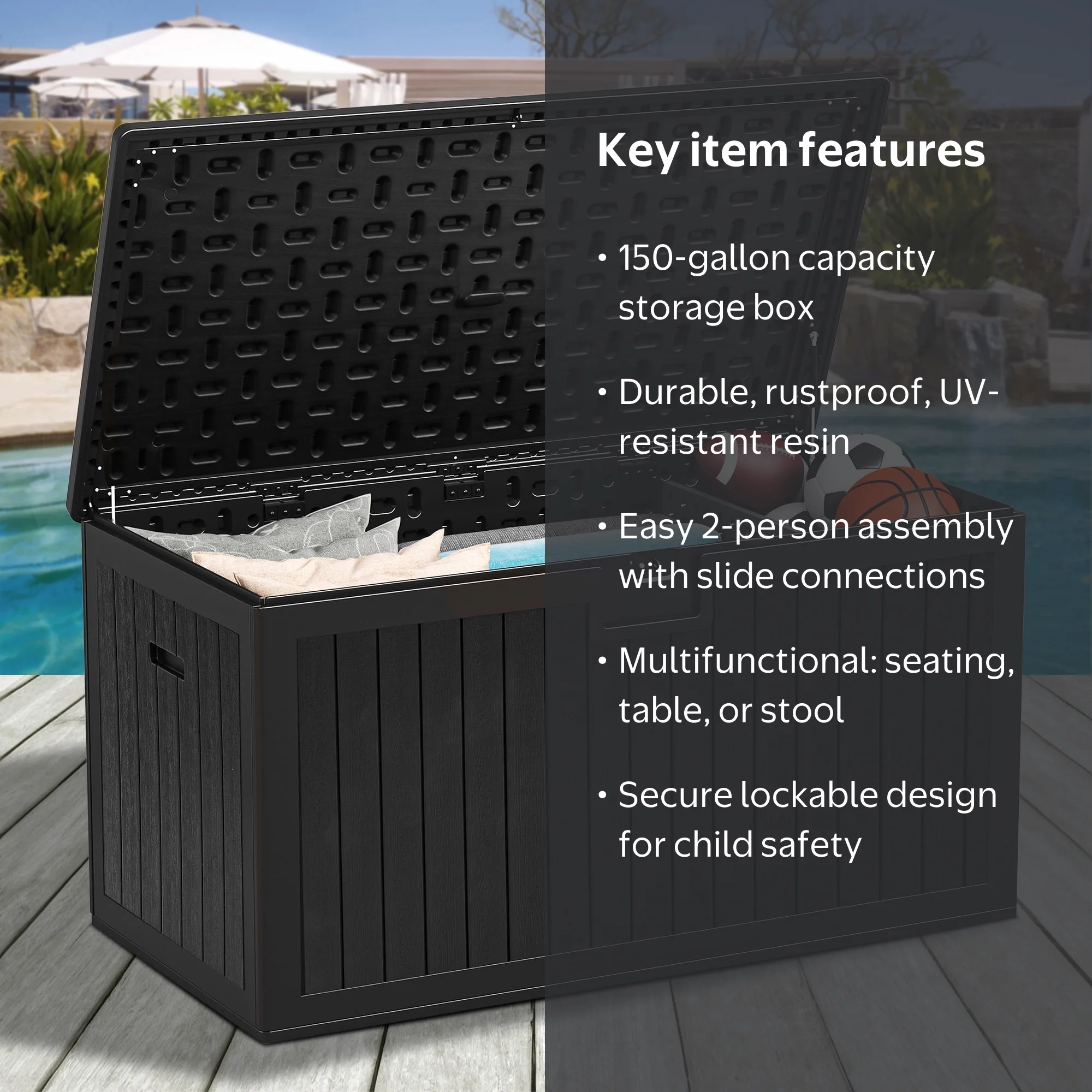 Dextrus Outdoor 150 Gallon Waterproof Resin Deck Box with Lock