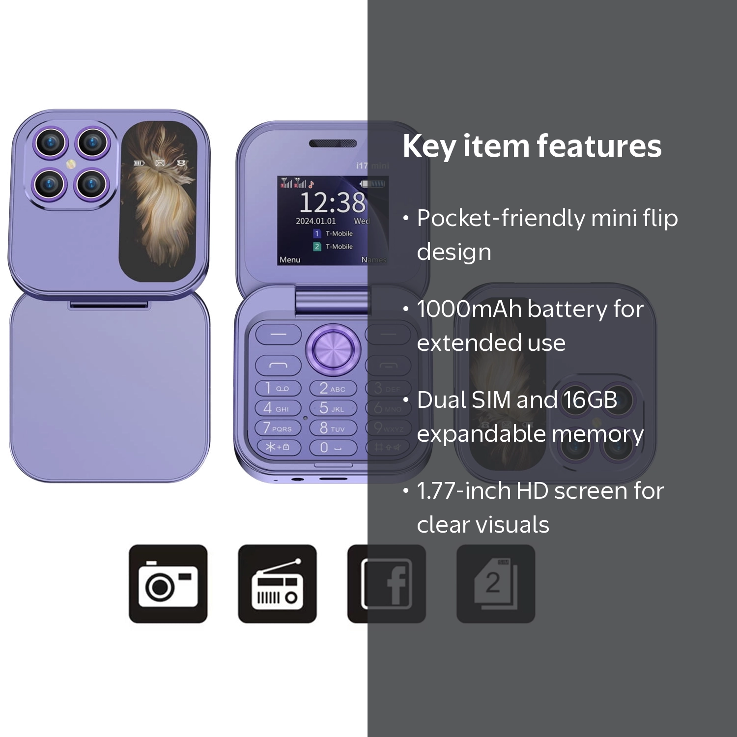 i17 Mini Flip Mobile Phone 2G GSM 1.77