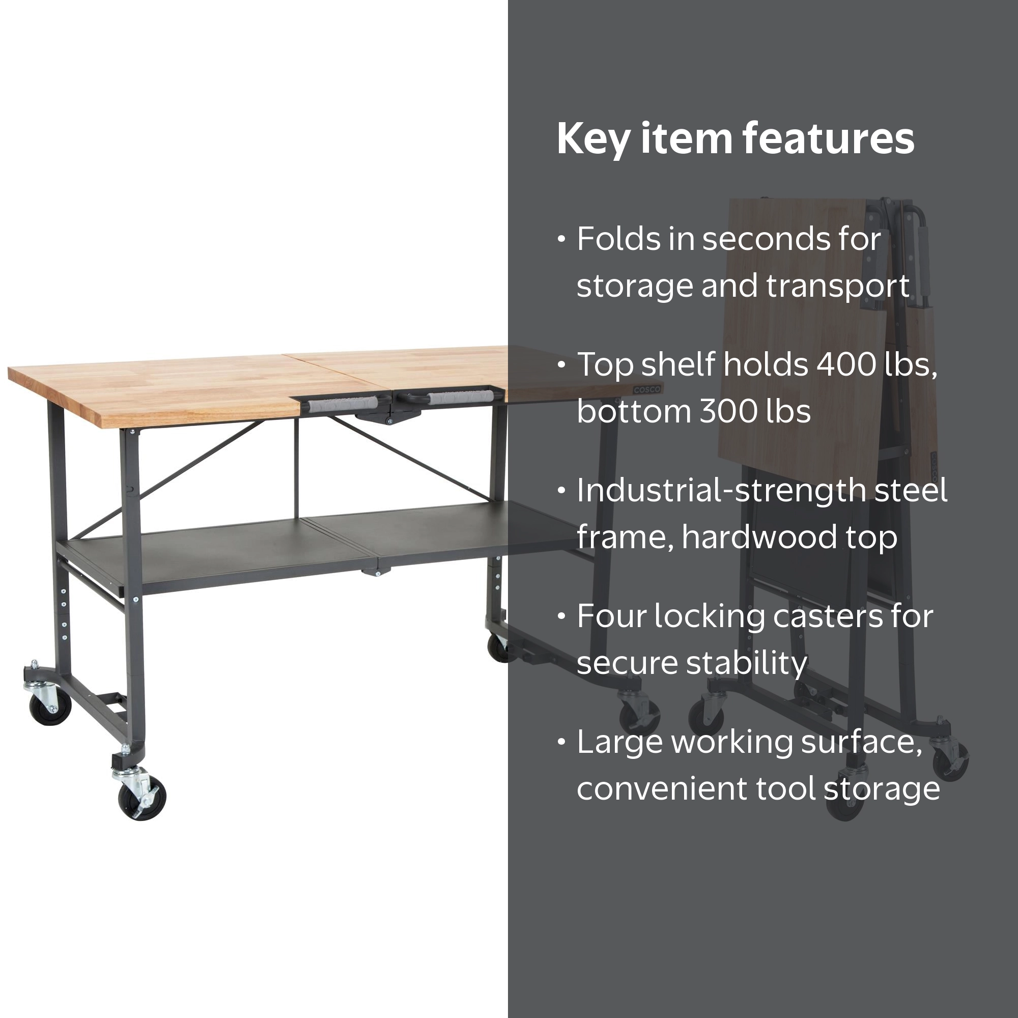 COSCO SmartFold Portable Workbench / Folding Utility Table (Gray