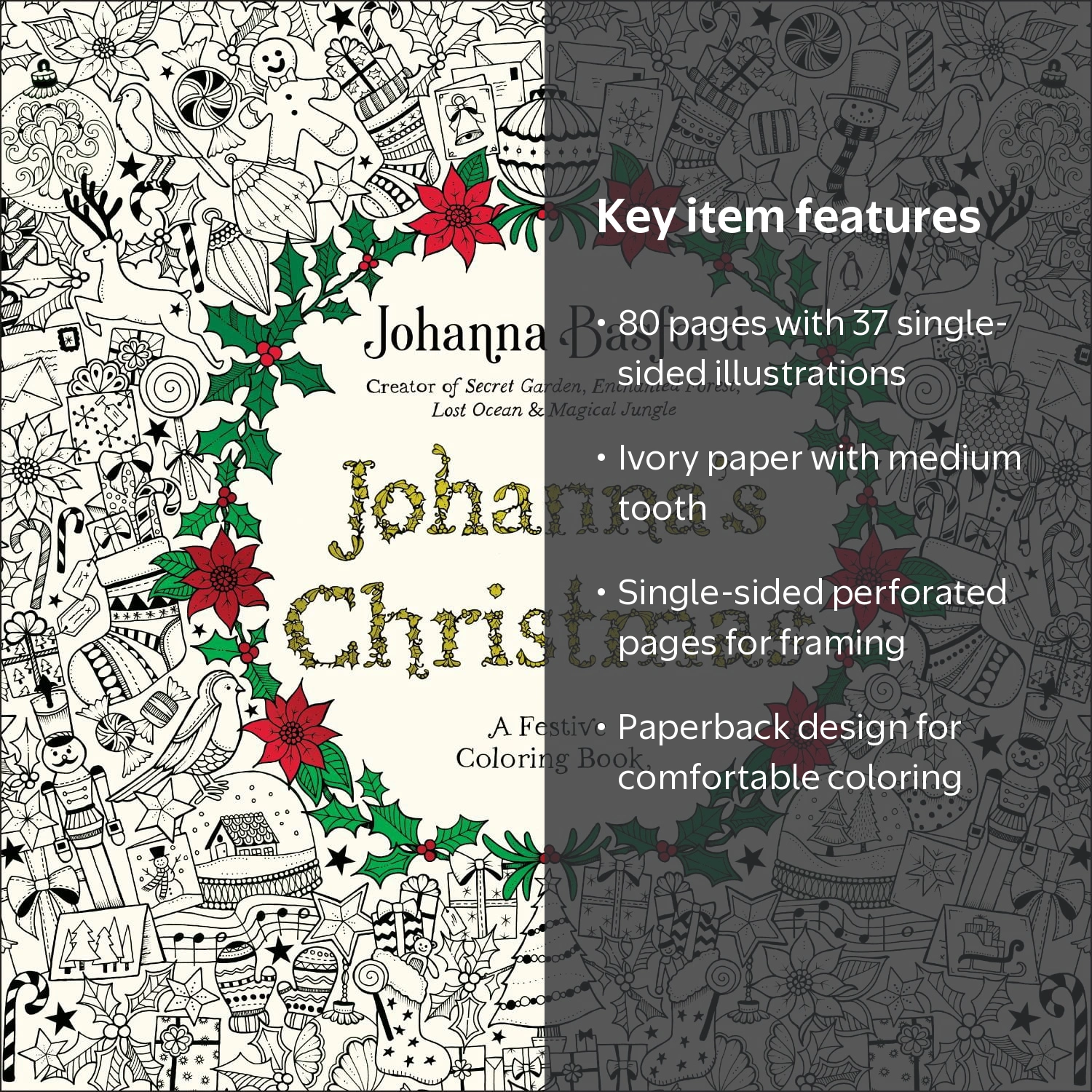 Johanna Basford, Festive Coloring Book, 80 pages, Christmas