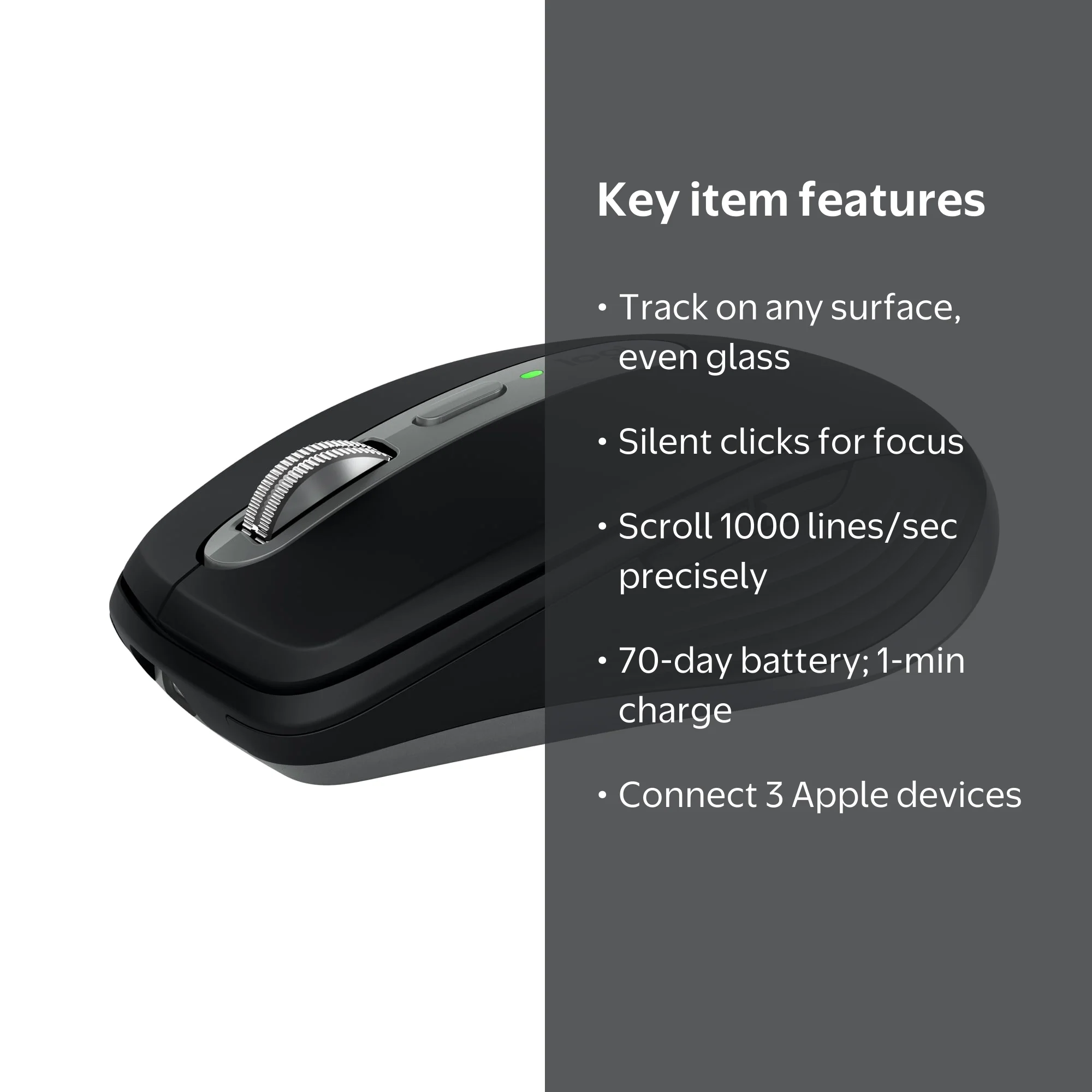 Logitech MX Anywhere 3S for Mac, Compact Wireless Bluetooth Mouse