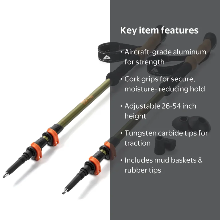 Ozark Trail Aluminum Adjustable Trekking Poles with Cork Grip