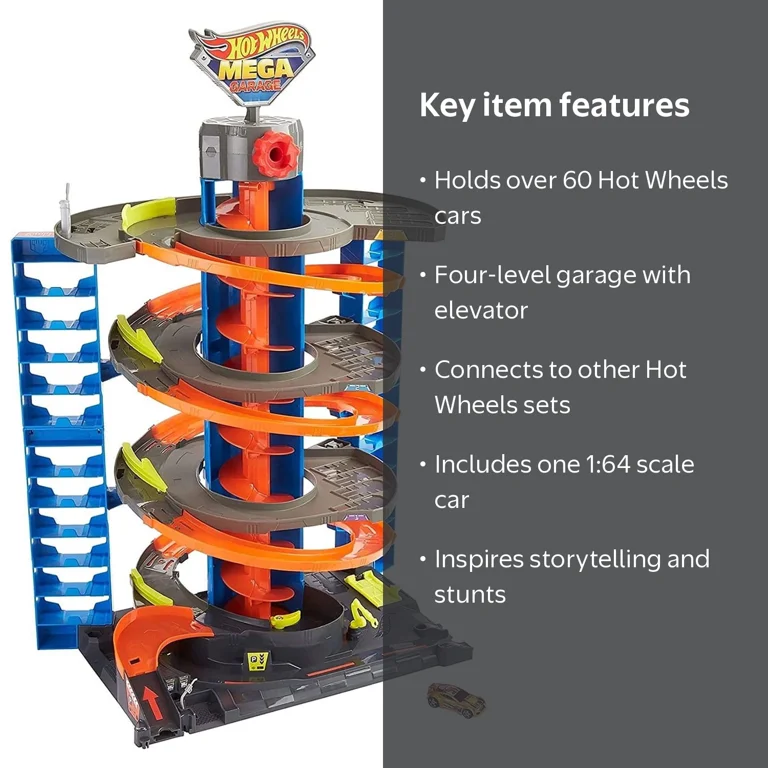 Hot Wheels City Mega Garage Playset, four levels, corkscrew