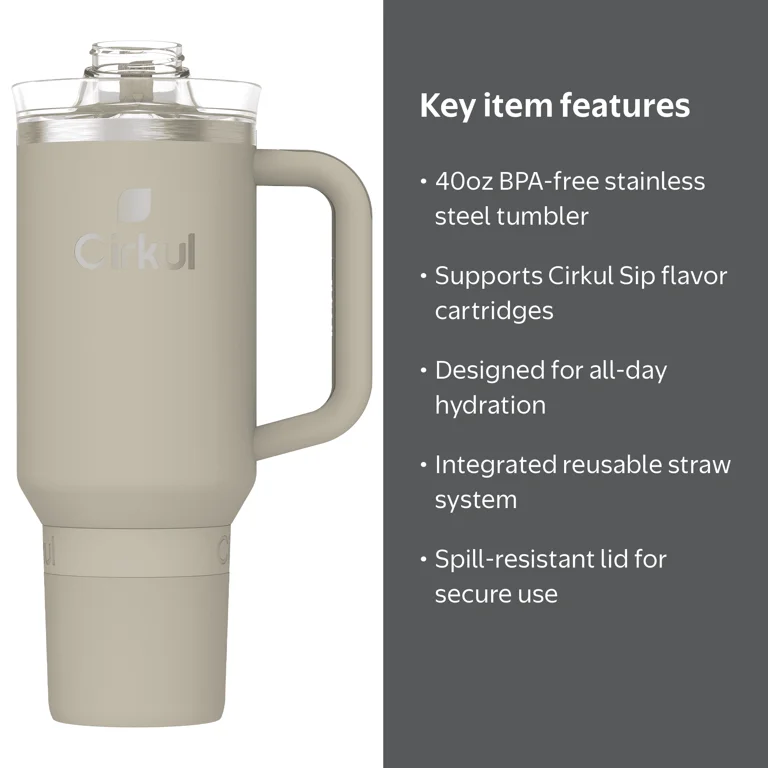 Cirkul 40oz All-Day StrawSip Tumbler, Stainless Steel, Ranger