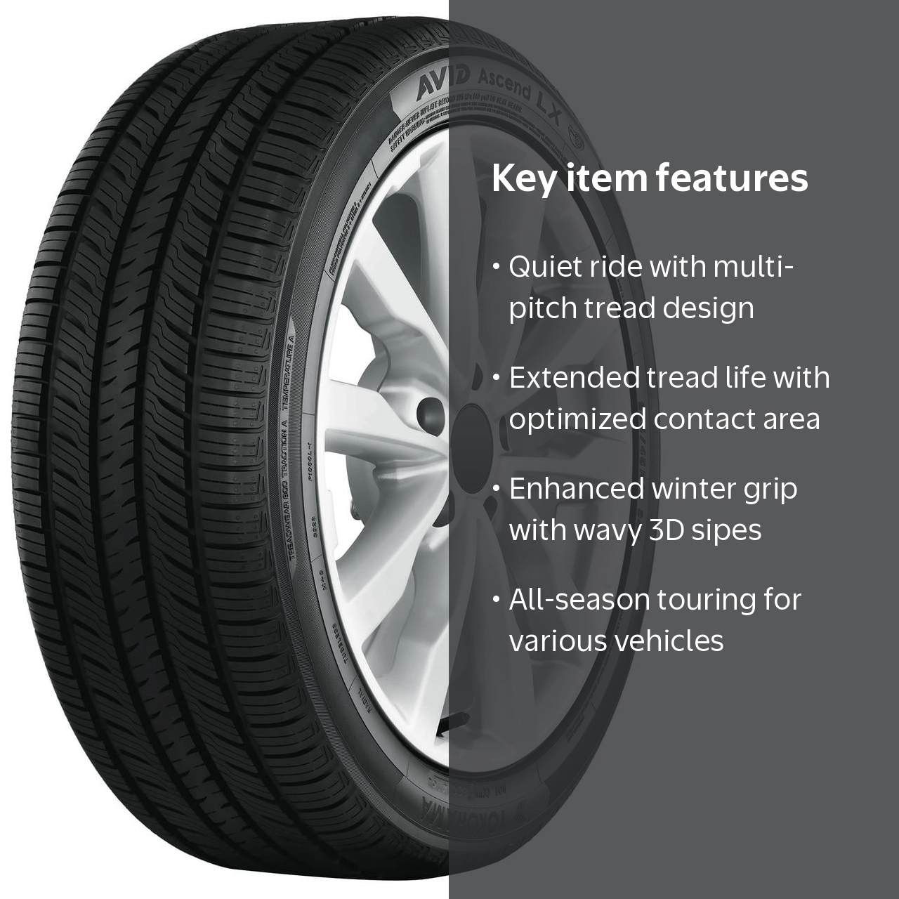 Yokohama Avid Ascend LX Tire, 235/55R18 100 V, All-Season, 85,000