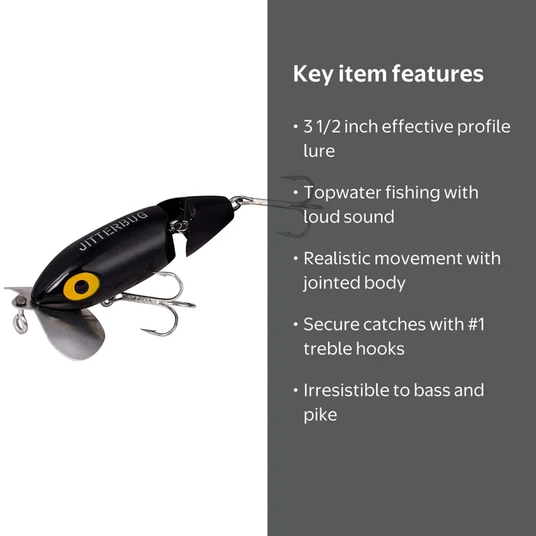 Arbogast Jointed Jitterbug 5/8 oz Fishing Lure - Black - Walmart.com