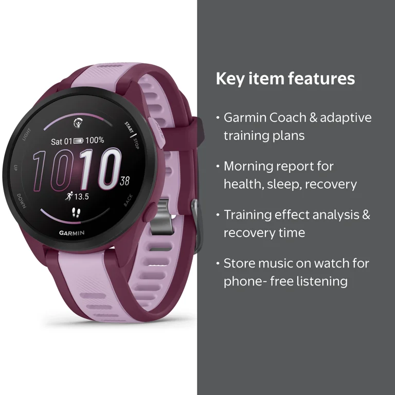Garmin Forerunner 165 Music GPS Running Watch, Berry/Lilac
