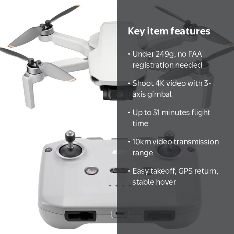 DJI Mini 4K Drone with Remote Control - Gray, 4K Ultra HD Camera