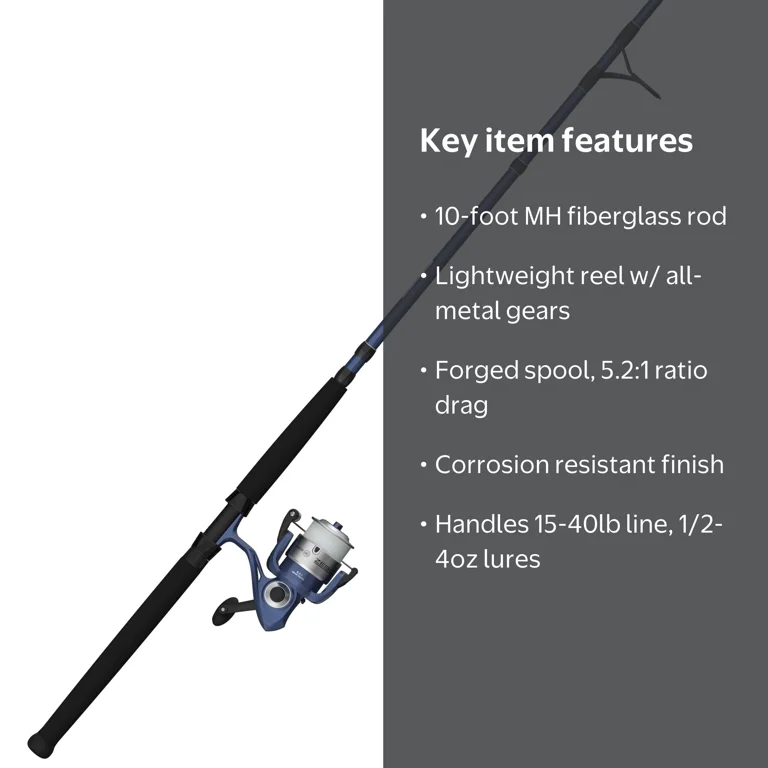 Zebco, Spinning Reel and Rod Combo, Blue, 10-foot, 2-piece