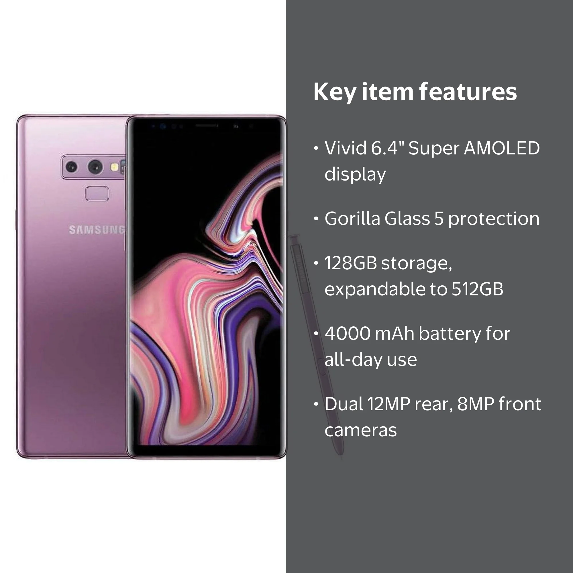 Samsung Galaxy Note 9 N960U 128GB Lavender Purple - B Condition