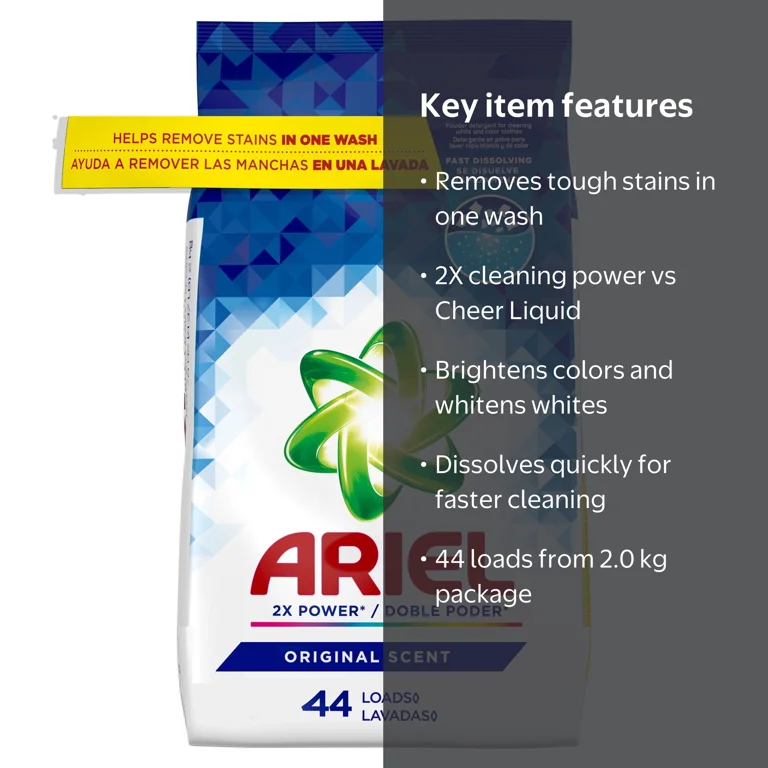 Ariel Laundry Detergent Powder, Original Scent, 70 oz, 44 Loads