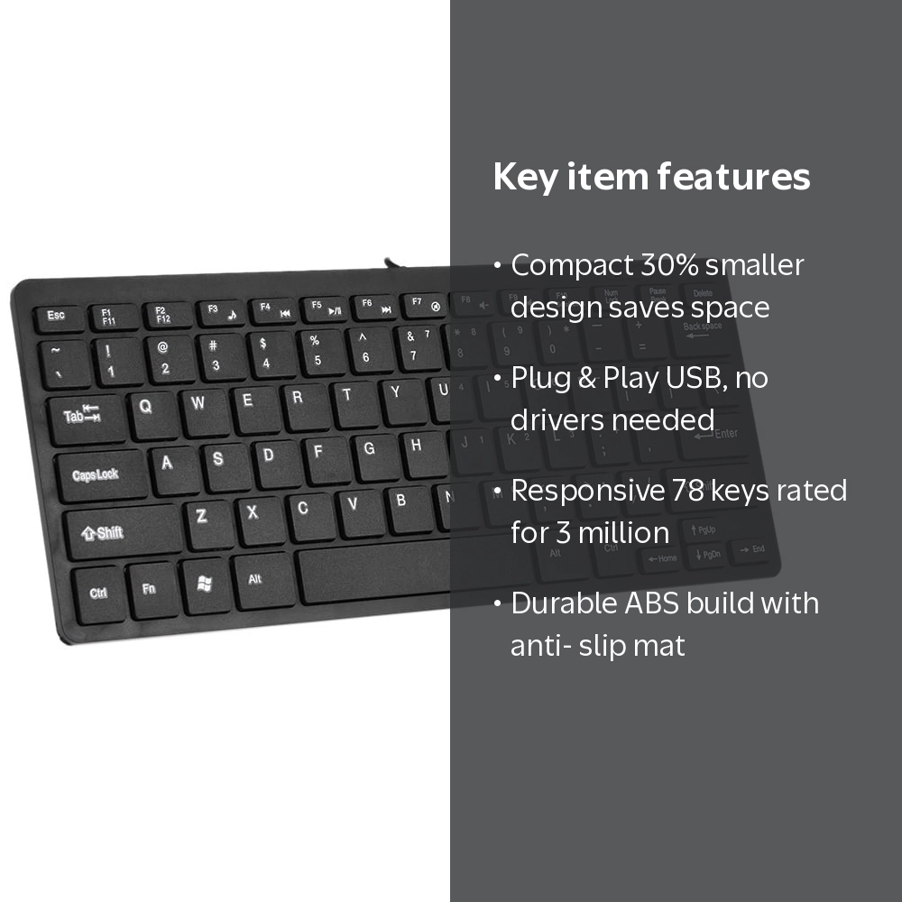 Anself Slim Low Profile Mini Wired USB Keyboard, 78 Keys