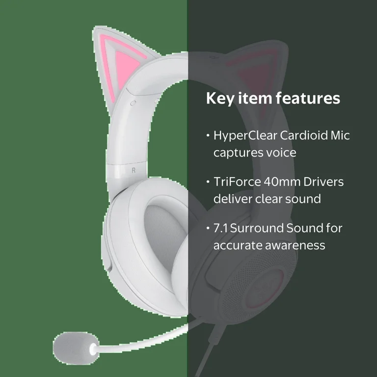 Razer Kraken Kitty V2 Type-C Wired Chroma Headset, White: Computer