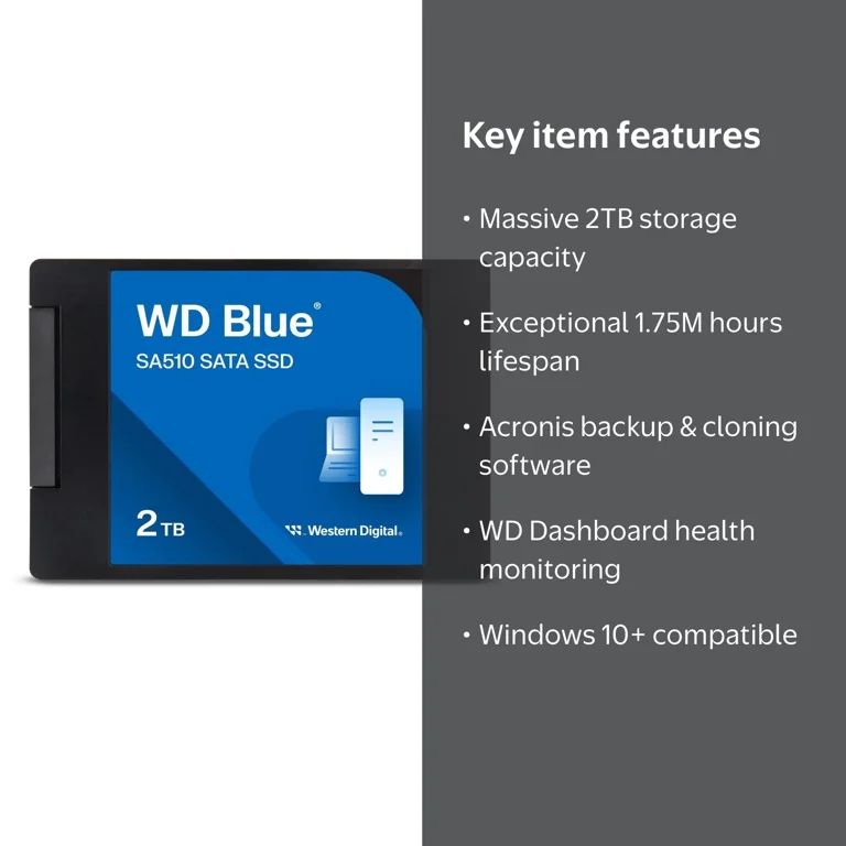 Western Digital 2TB WD Blue SA510 SATA SSD, Internal 2.5”/7mm