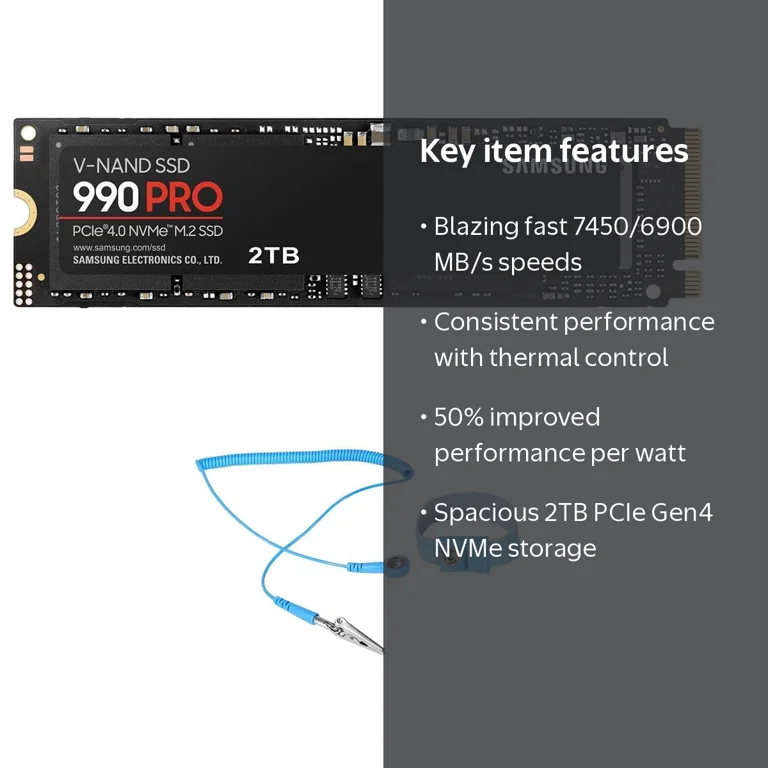 Samsung 990 PRO 2TB PCIe Gen4 NVMe M.2 SSD + Anti-Static Wrist