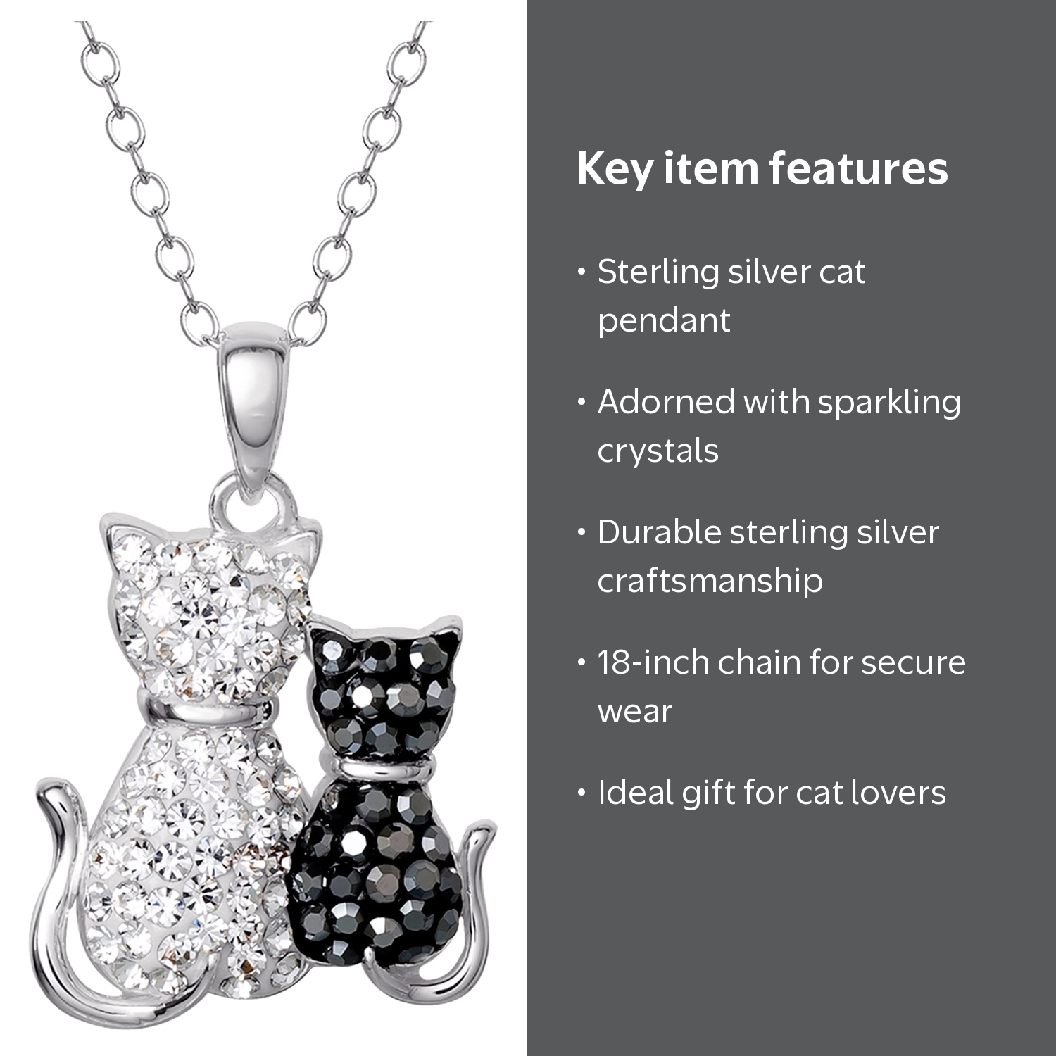 Brilliance Fine Women's Sterling Silver Crystal Cat Pendant 18