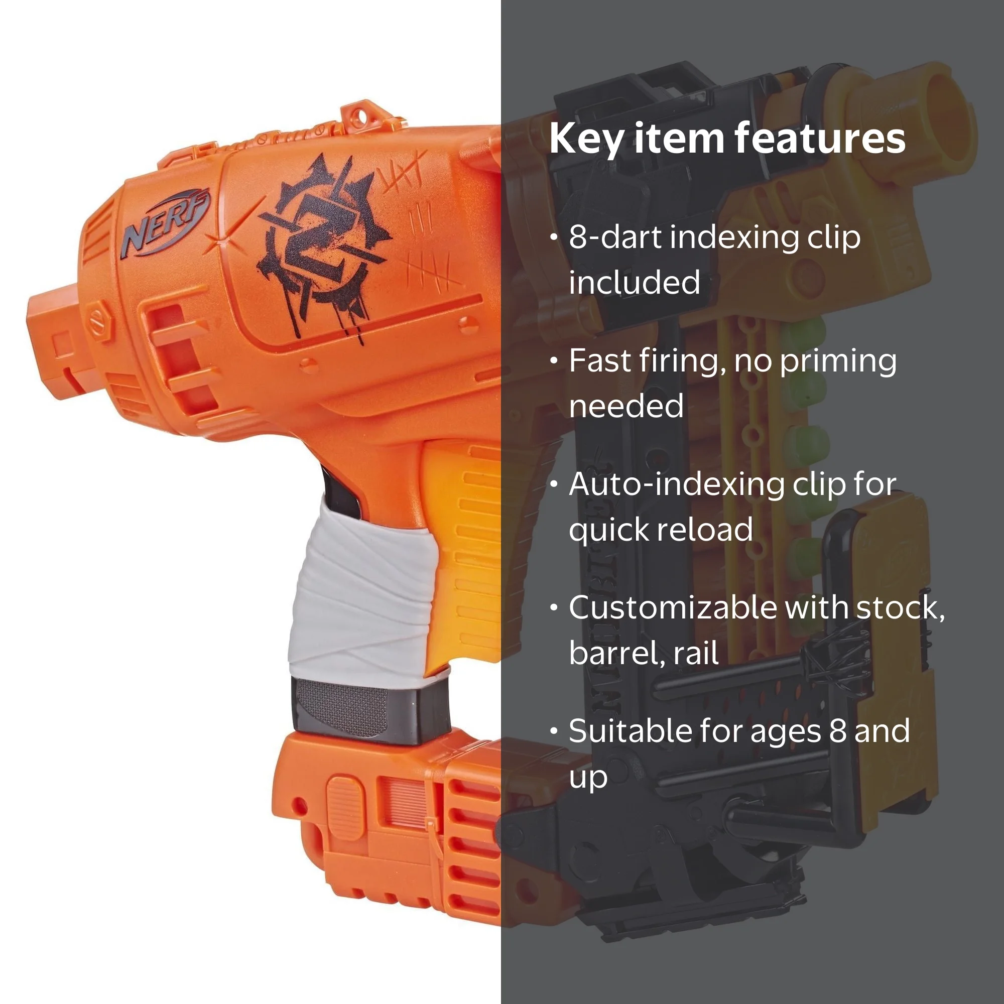 Nerf Zombie Survival Nailbiter Kids Toy Blaster with 8 Darts