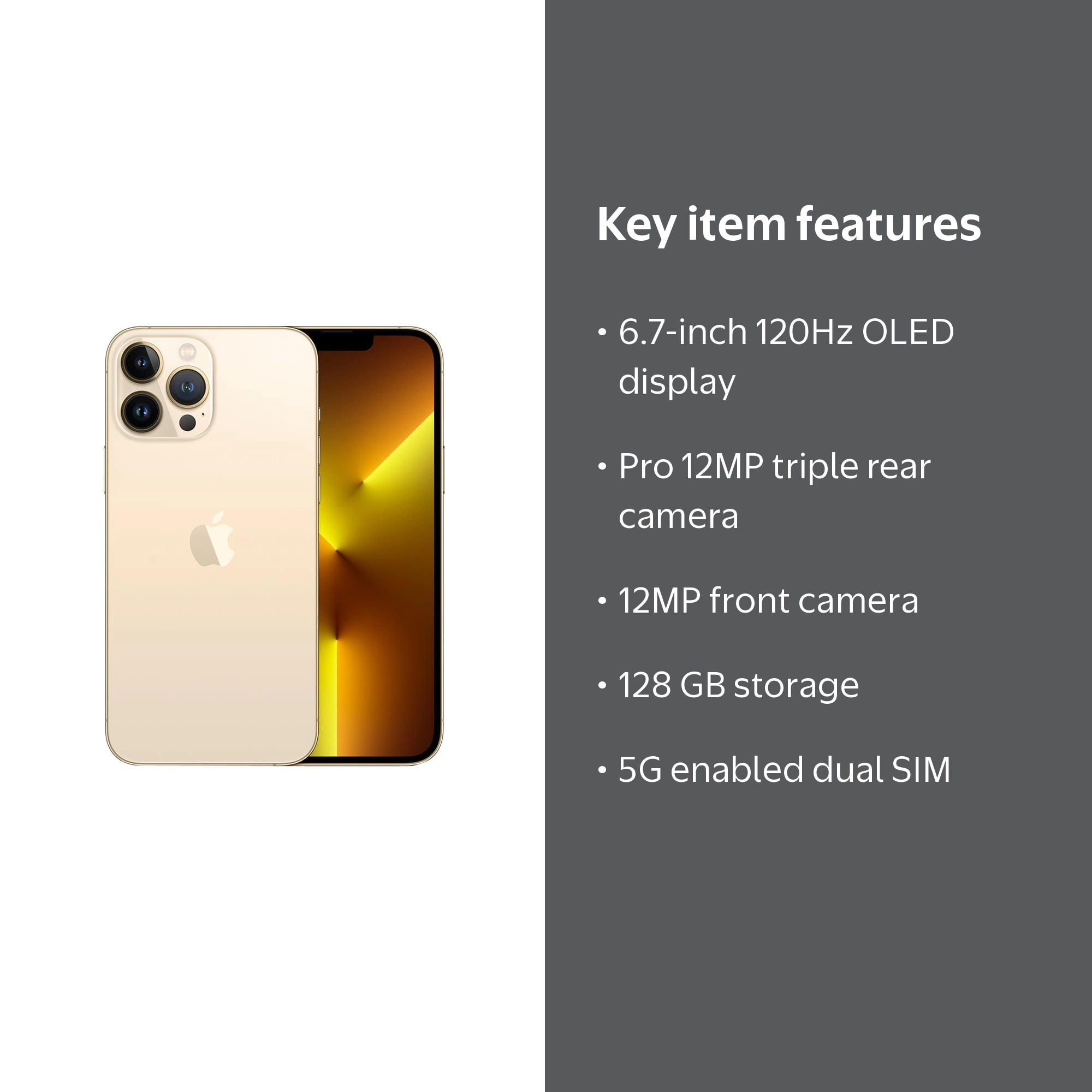 Apple iPhone 13 Pro Max, 5G Smartphone, Dual-SIM, 128 GB, Gold