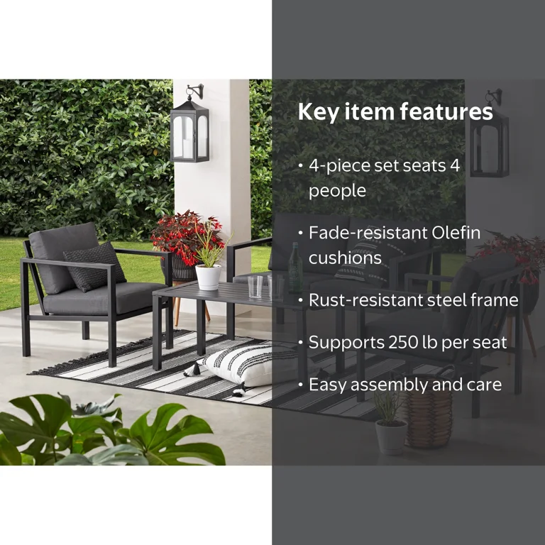 Mainstays Dashwood Outdoor Patio Conversation Set, 4-Piece, Seats
