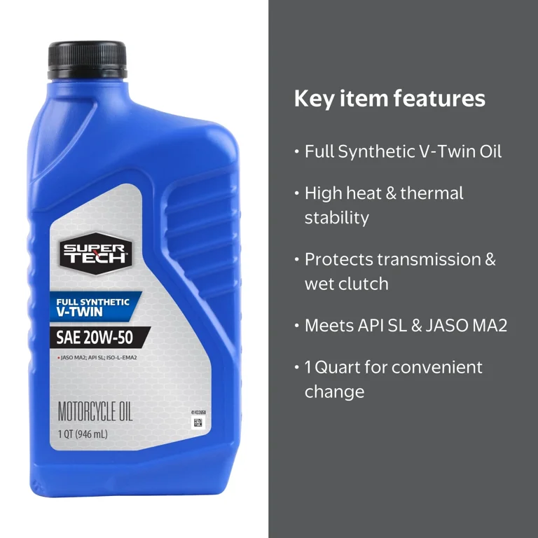 Super Tech Full Synthetic SAE 20W-50 V-Twin Motorcycle Oil 1 Quart