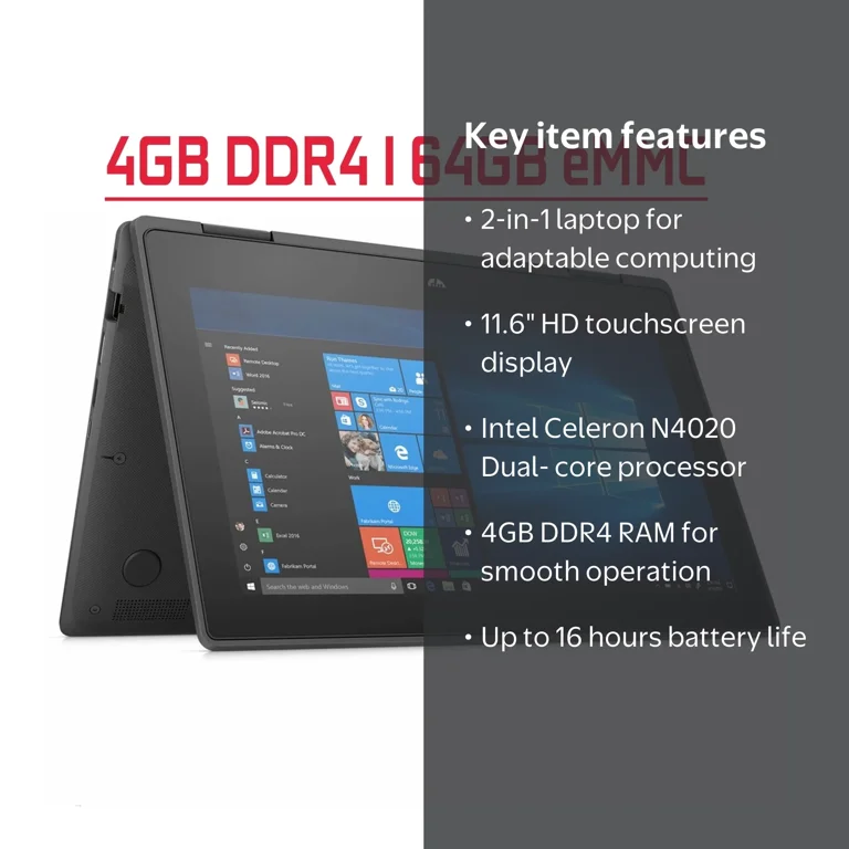 HP ProBook x360 11 G5 EE 2 in 1 Laptop, 11.6” HD, Intel N4020, 4GB
