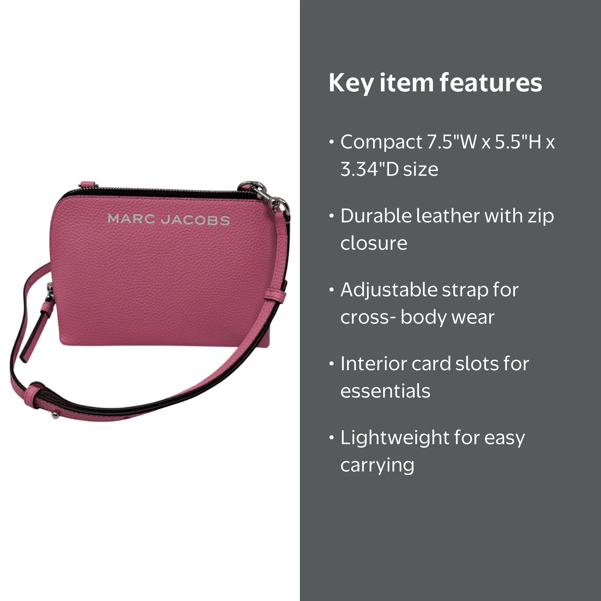 Marc Jacobs Grind Leather Crossbody Bag Pouch Petal Pink