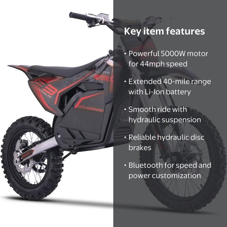 MotoTec, Electric Dirt Bike, 72v Pro 5000w Lithium, Red - Walmart.com