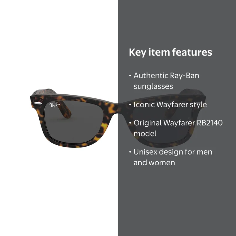 Ray-Ban RB2140 Original Wayfarer Unisex Sunglasses, Tortoise Frame