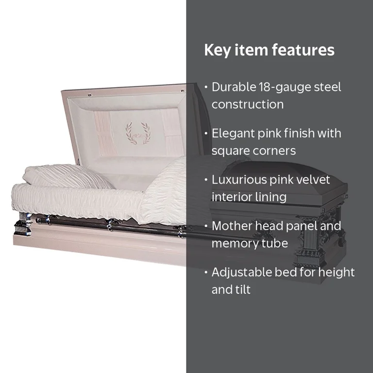 Casket Emporium Mother Pink Steel 18 Gauge Funeral Casket, Covered
