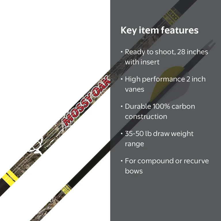 Killer Instinct Mossy Oak Carbon Archery Arrow 28in for 35-50lb