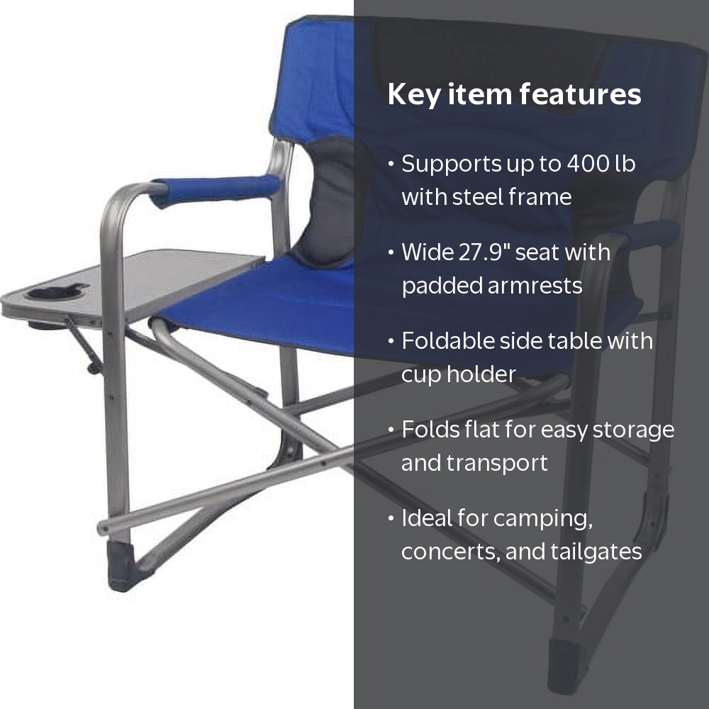 Ozark Trail XXL Folding Director Chair with Side Table, Blue