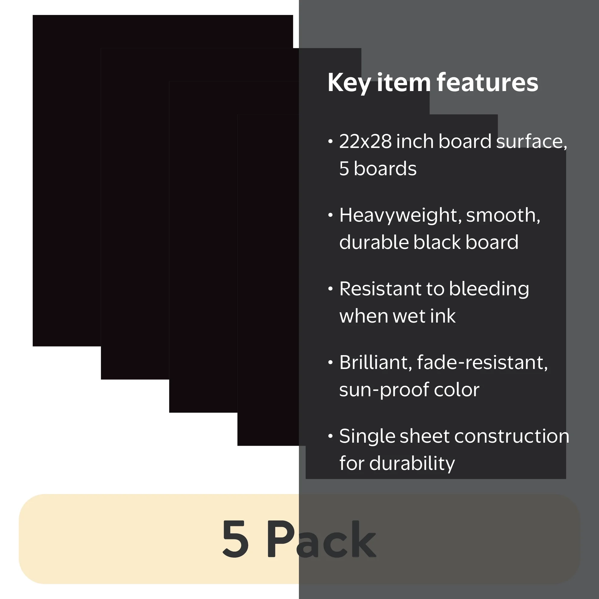 5 pack) Pen+Gear Poster Board, 22 in x 28 in, Heavyweight, Black