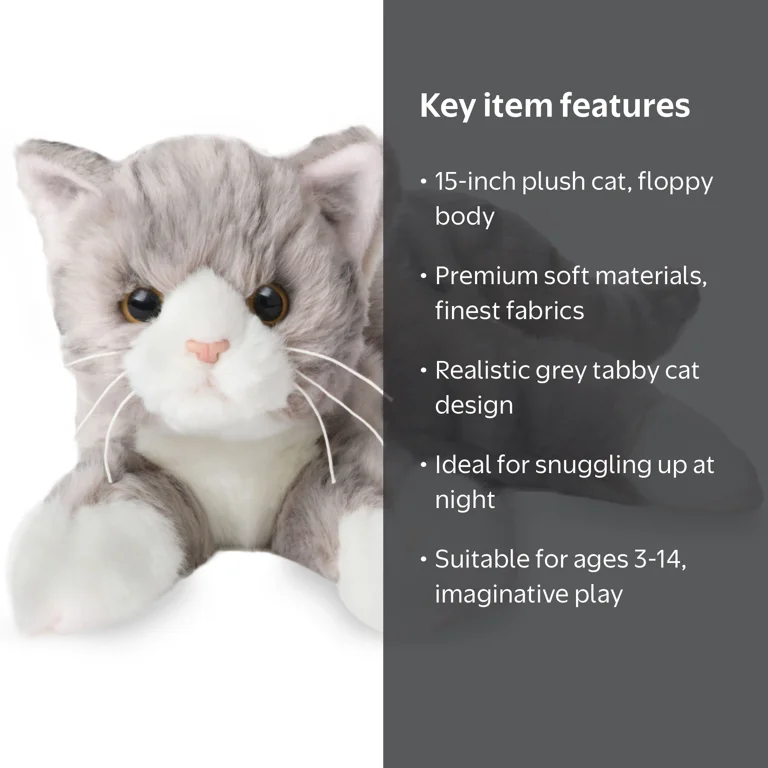 バーリントン・ベアーズ　猫のぬいぐるみ Bearington Cute Soft Realistic Striped Tabby Kitten Plush Toy, 15