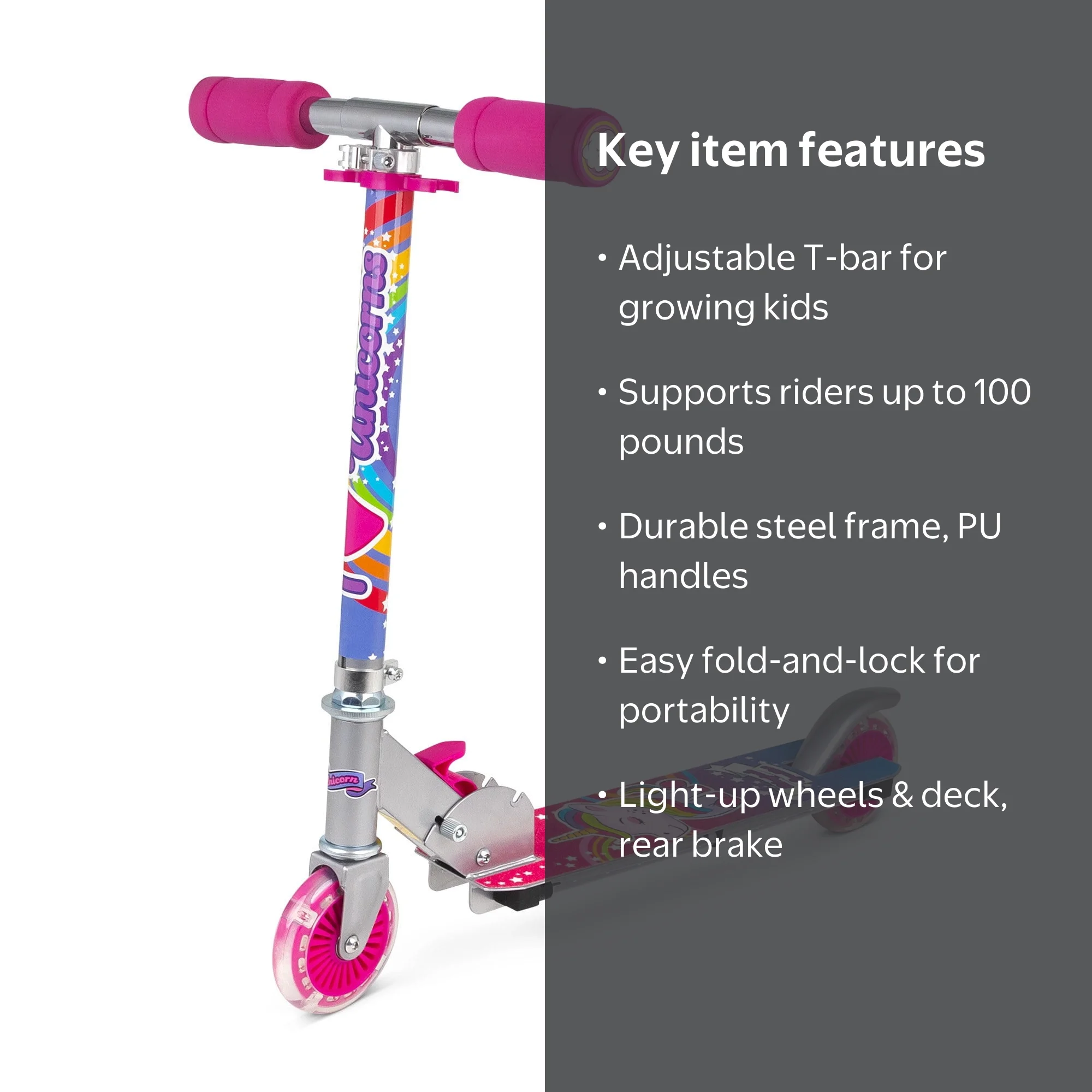 OZBOZZ Flashing Scooter, Unicorn Sparkles, Light-Up Wheels