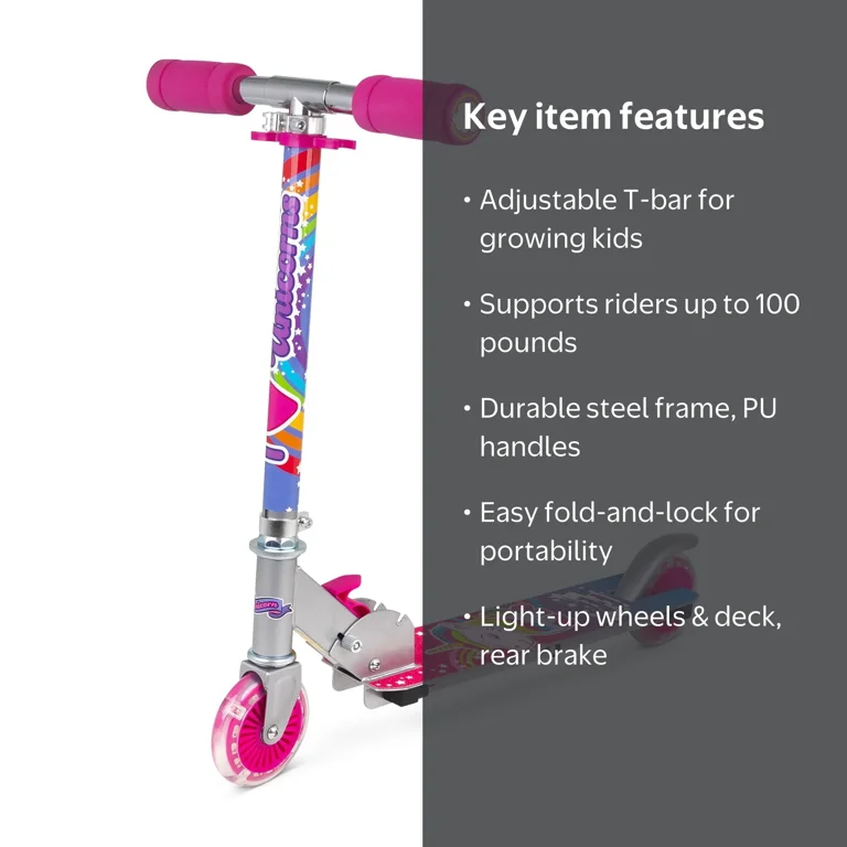 OZBOZZ Flashing Scooter, Unicorn Sparkles, Light-Up Wheels