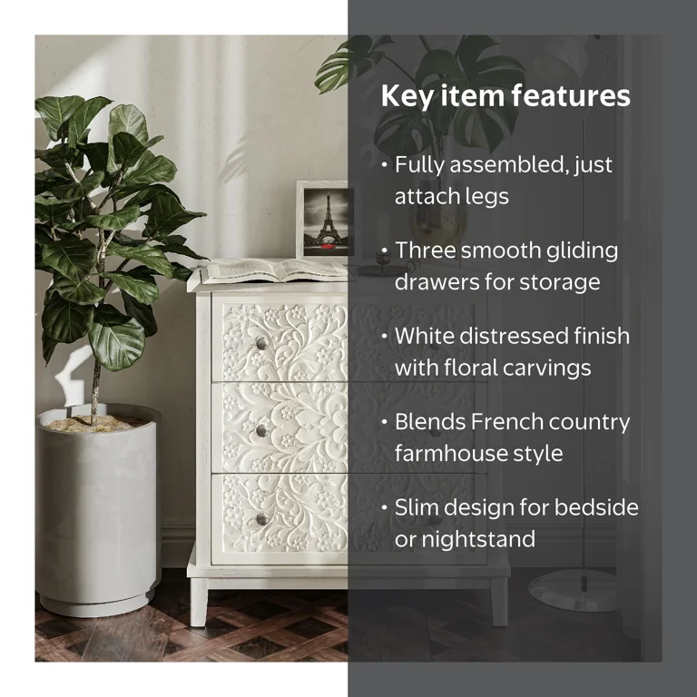 COZAYH, 3-Drawer Flower Motif Dresser, Fully Assembled, White