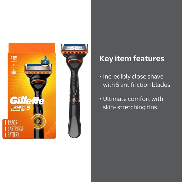 Gillette, Fusion5 Power Men's Razor Handle, Orange, 1 Blade Refill