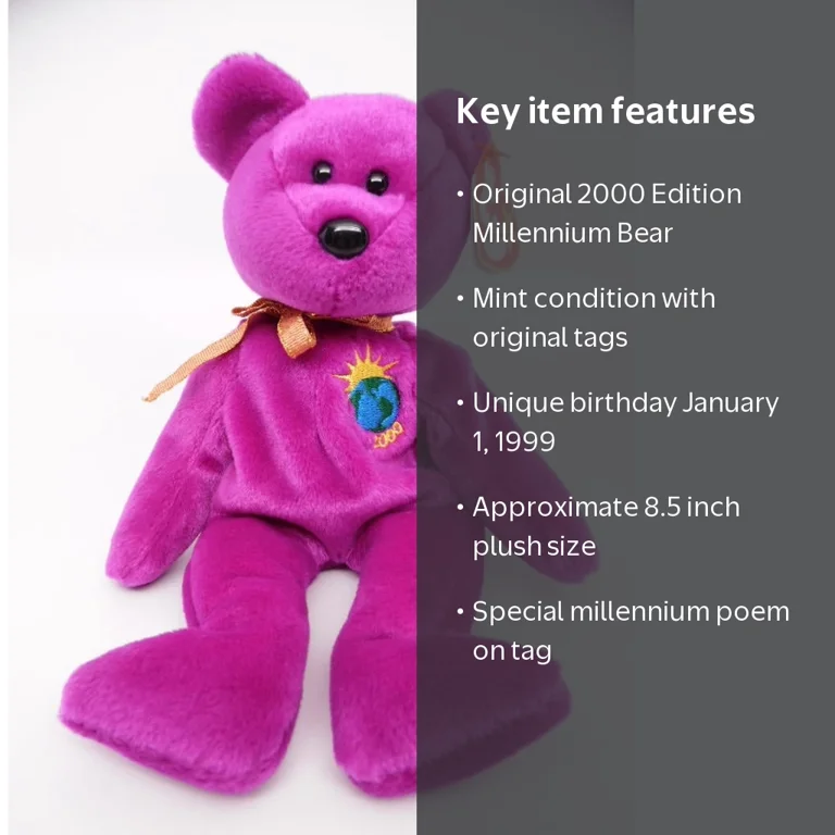 Beanie Babies Millennium 2000 Plush Collectible Teddy, Stuffed Beanie Babies Millennium 2000 Plush Collectible Teddy, Stuffed